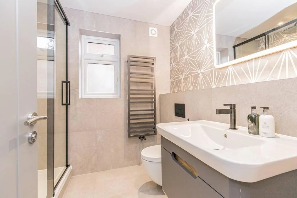 Modern bathroom with walk-in shower