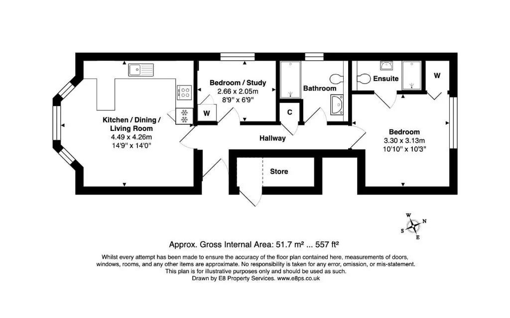 Floor plan of the two-bedroom apartment